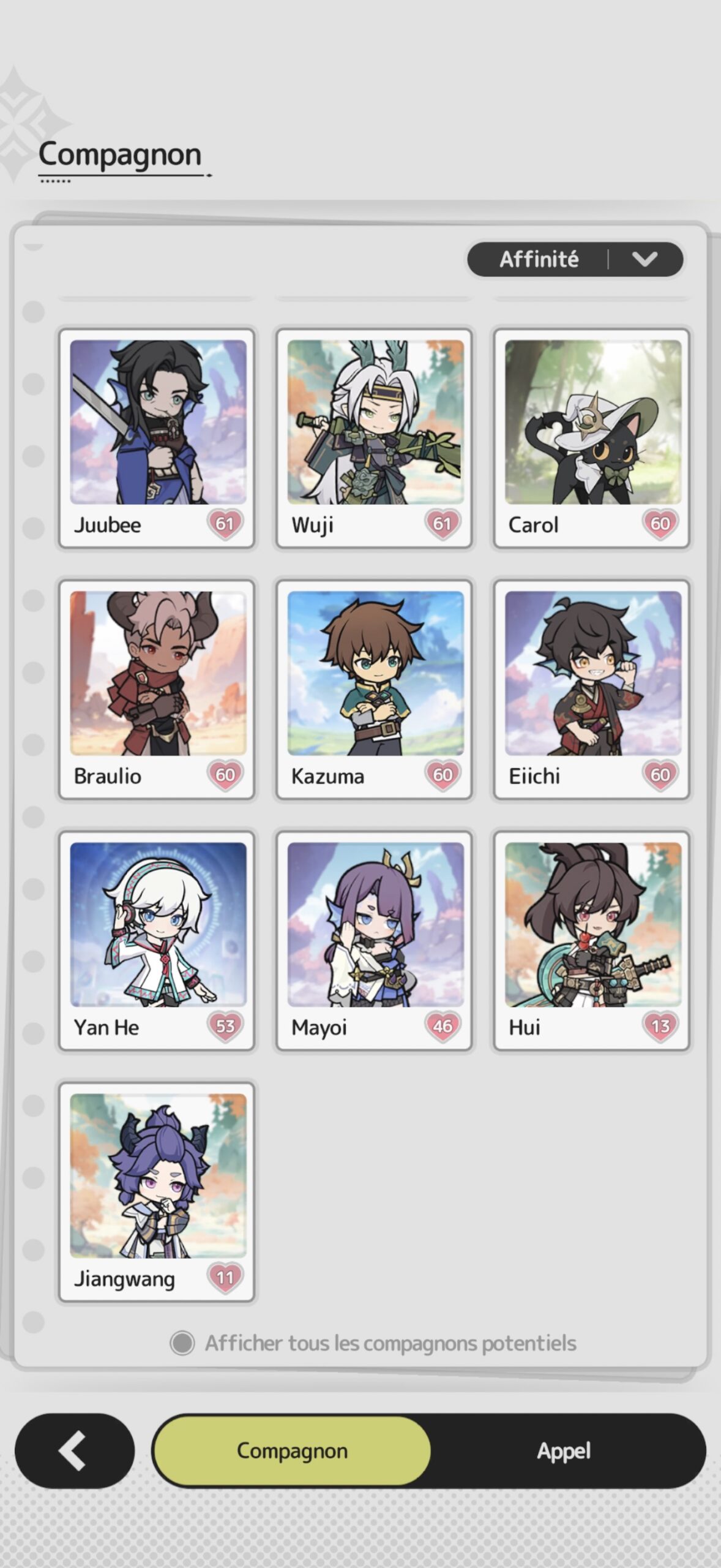 Liste des compagnons
